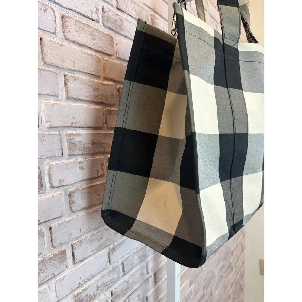 Christian Dior FW 2019 Large Canvas Buffalo Check Tote Black Cream Good - Picture 10 of 10
